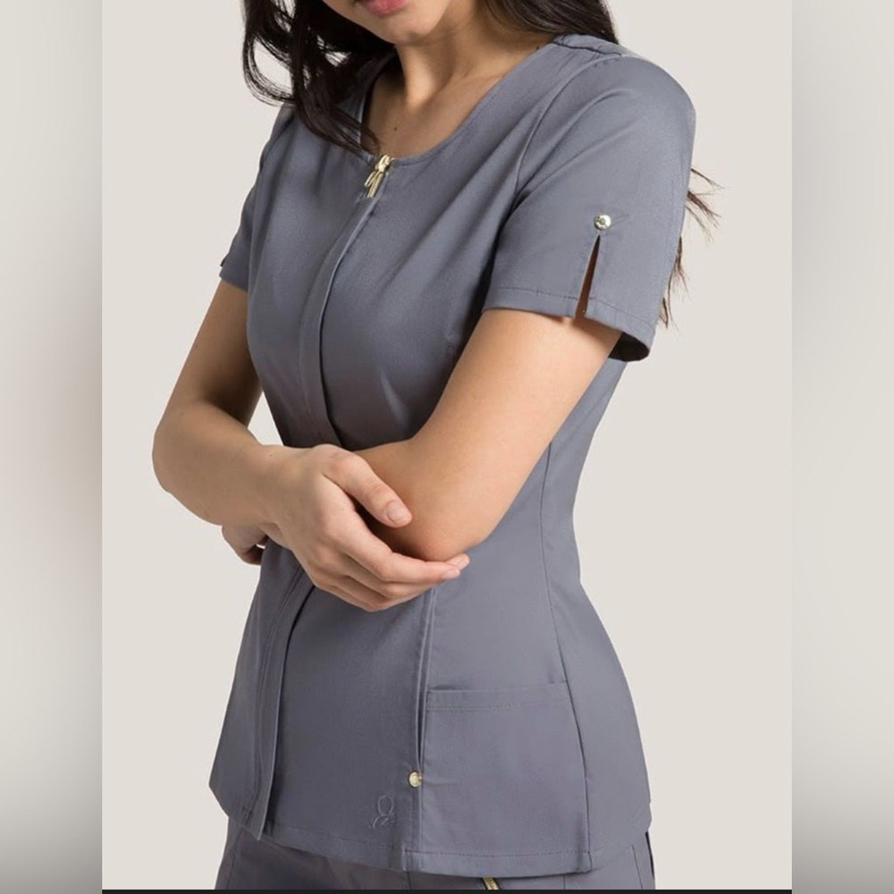 Jaanuu Slate Hidden Zip Scrub Top